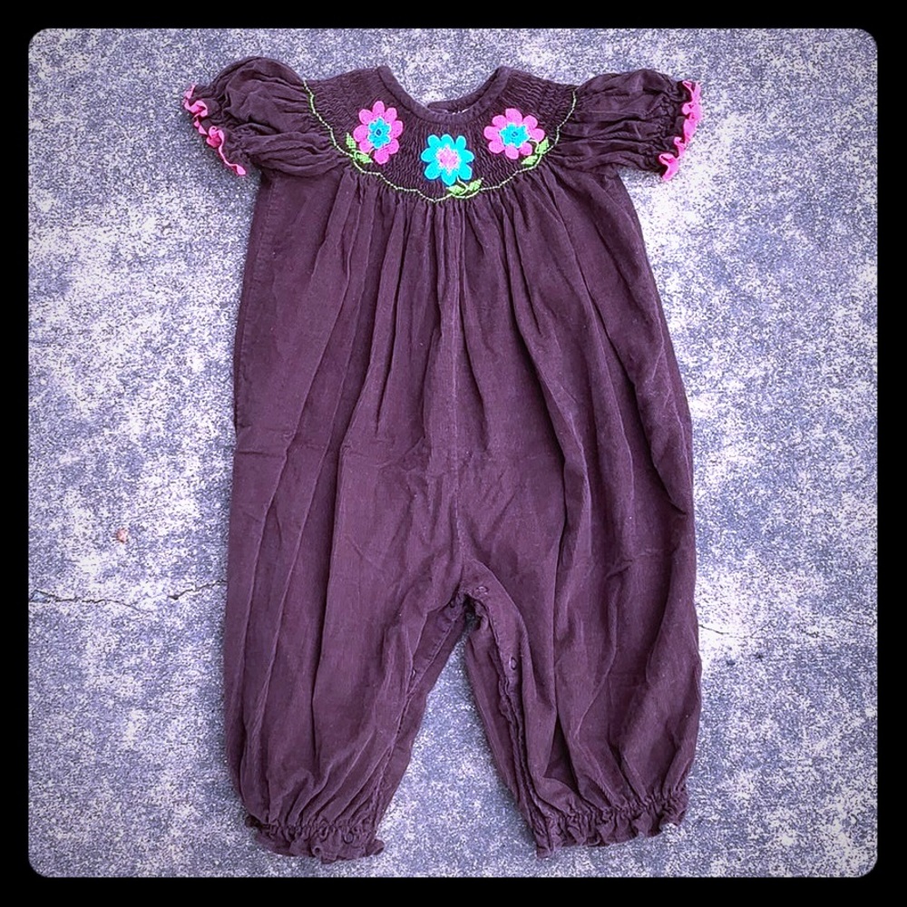 Brown Seersucker Flower 18 Month Bubble